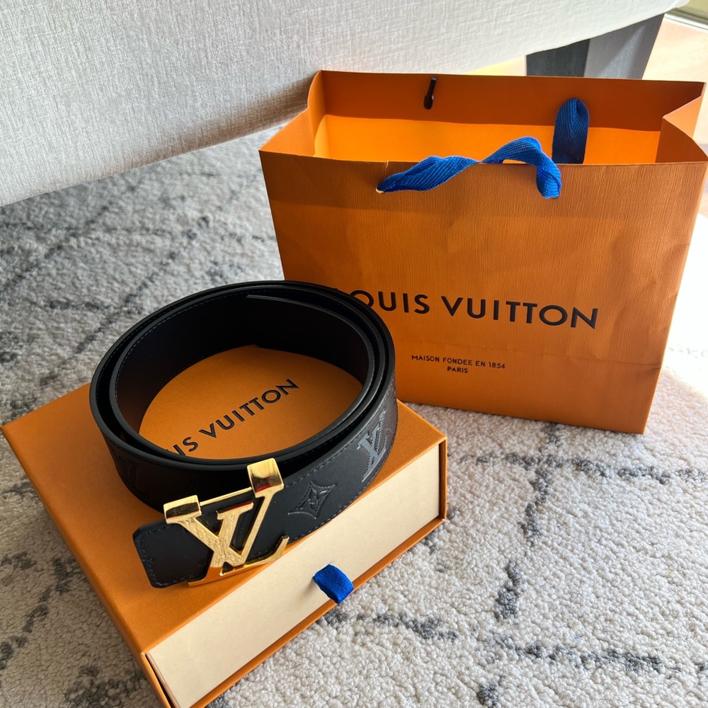 Authentic Louis Vuitton Embossed Shadow Belt Black
